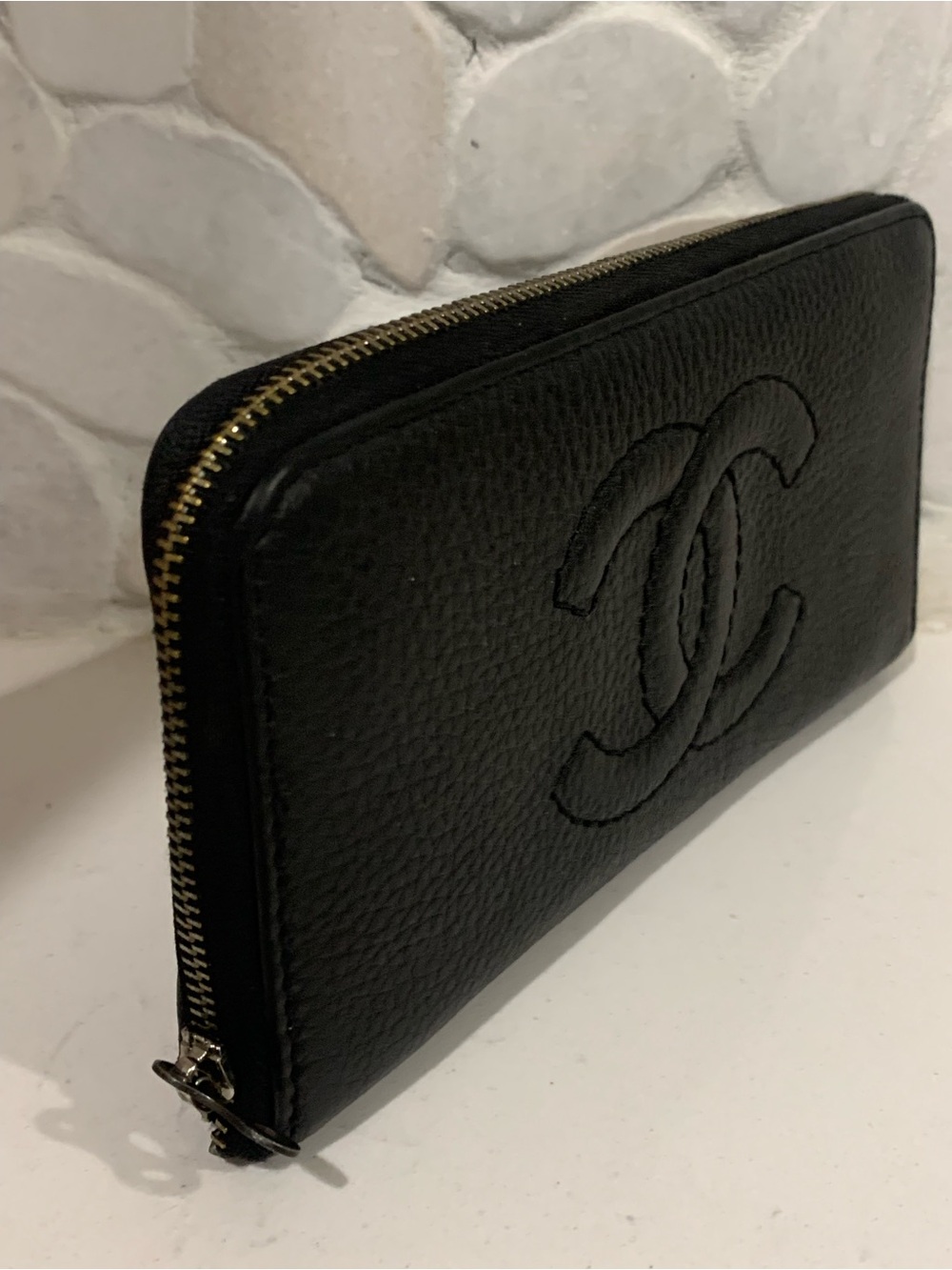 CHANEL Black CC Zip-Around Wallet